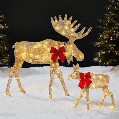Best Choice Products 4ft 2-Piece Lighted 2D Christmas Moose Set Outdoor Decor w/125 LED Lights, Stakes - Rattan