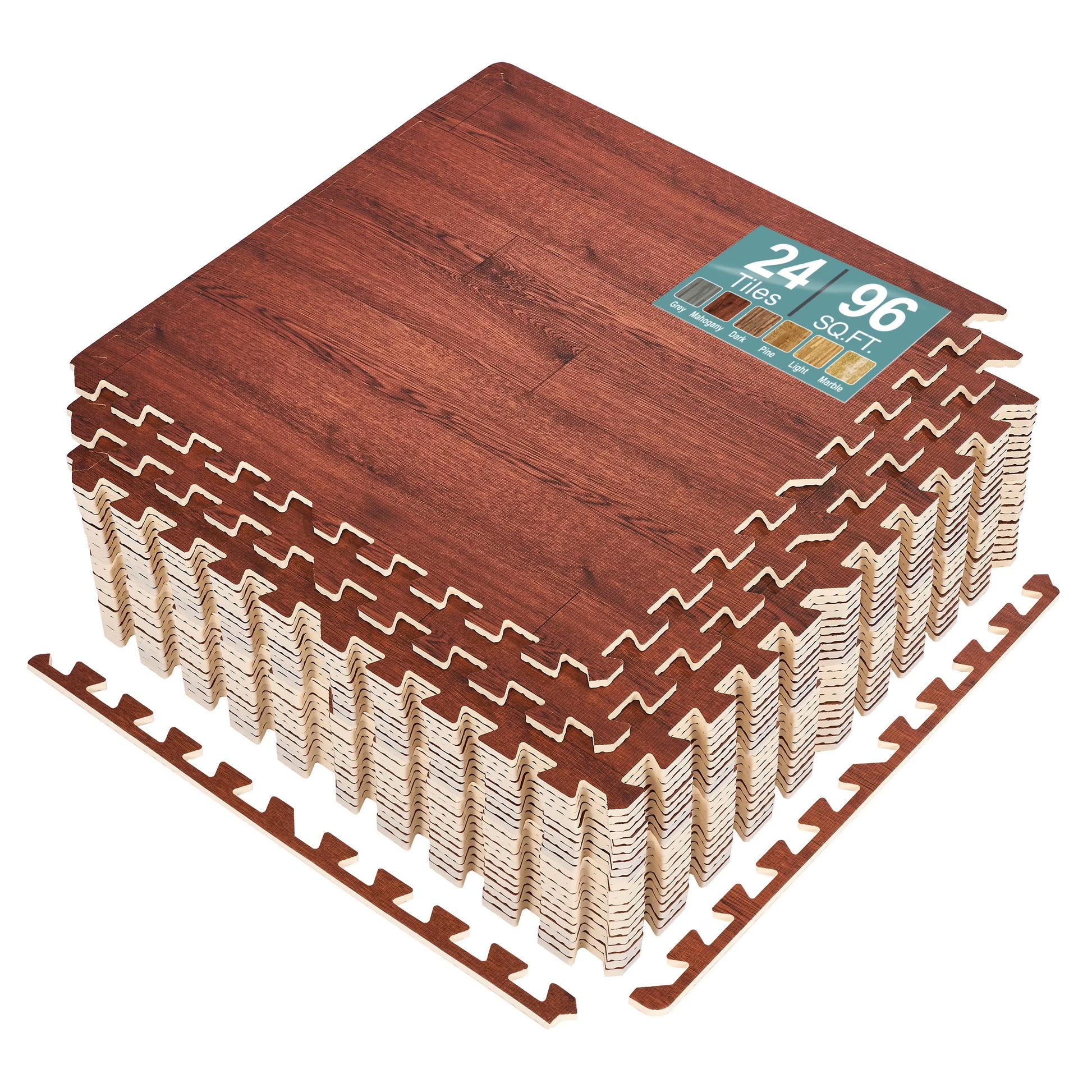 Sorbus 96 Sq. Ft. Wood Grain Floor Tiles Foam Mat EVA Interlocking Mats Tile 3/8-Inch Thick Flooring Wood Puzzle Exercise Mats w/Borders - Home Playroom Basement, Apartment, Trade Show, Baby, Dance