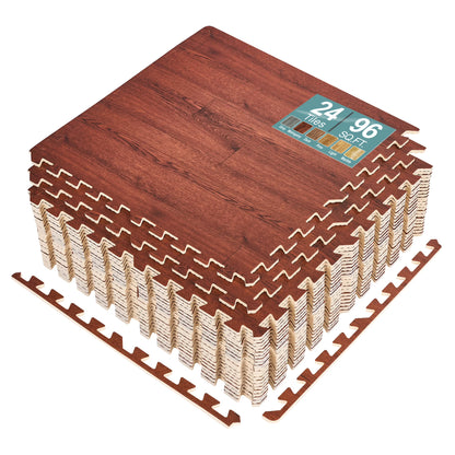 Sorbus 96 Sq. Ft. Wood Grain Floor Tiles Foam Mat EVA Interlocking Mats Tile 3/8-Inch Thick Flooring Wood Puzzle Exercise Mats w/Borders - Home Playroom Basement, Apartment, Trade Show, Baby, Dance