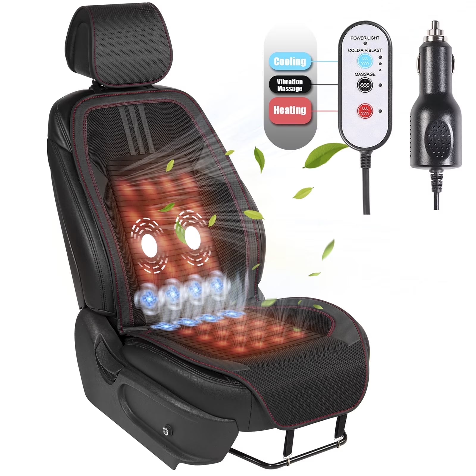 Paffenery 2025 Heating and Cooling Seat Cover Front Seat, 12V-24V Ventilated Cooling Car Seat Cushion, Cooled Seat Cover for Car SUV Truck Universal Fit, Fashion Black