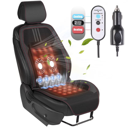 Paffenery 2025 Heating and Cooling Seat Cover Front Seat, 12V-24V Ventilated Cooling Car Seat Cushion, Cooled Seat Cover for Car SUV Truck Universal Fit, Fashion Black