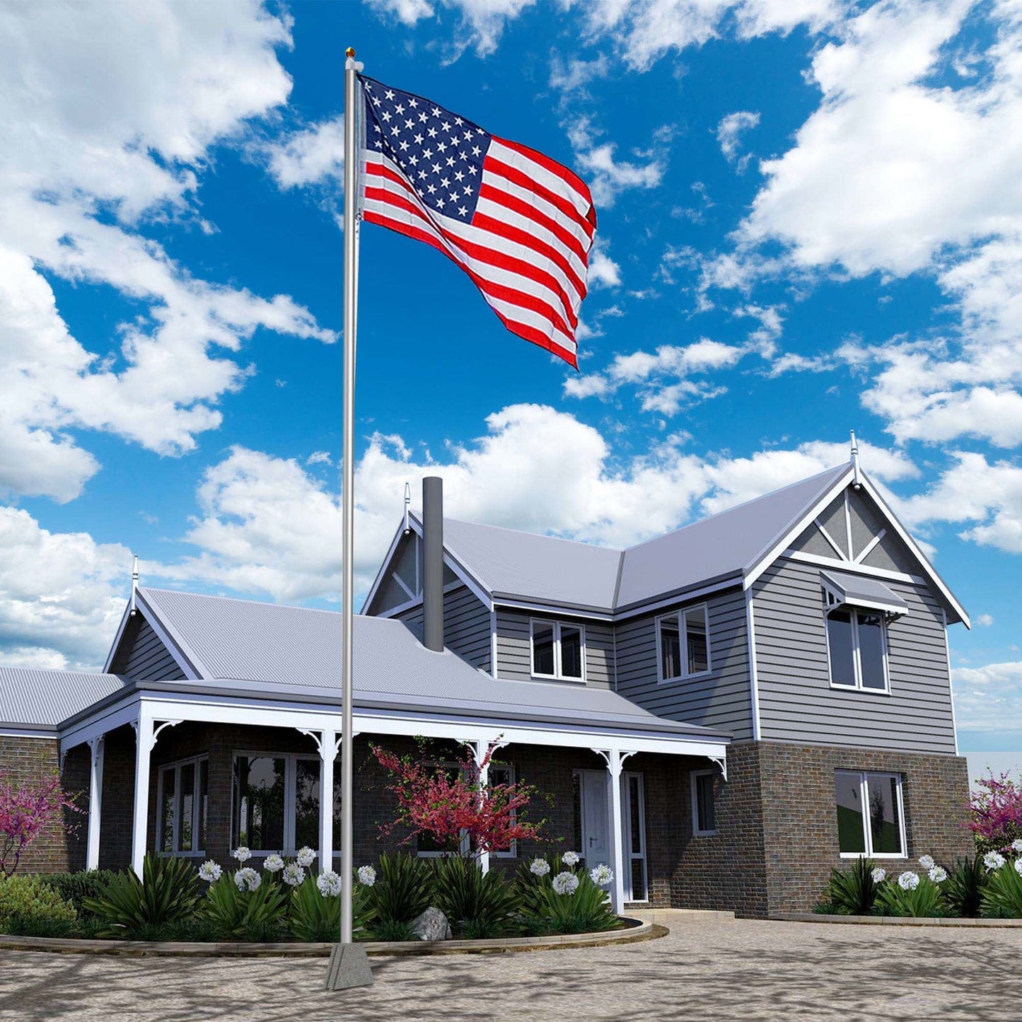 Yescom 20 Ft Aluminum Sectional Flagpole Kit 3'x5' US American Flag Gold Ball Kit Hardware Outdoor Garden Halyard Pole
