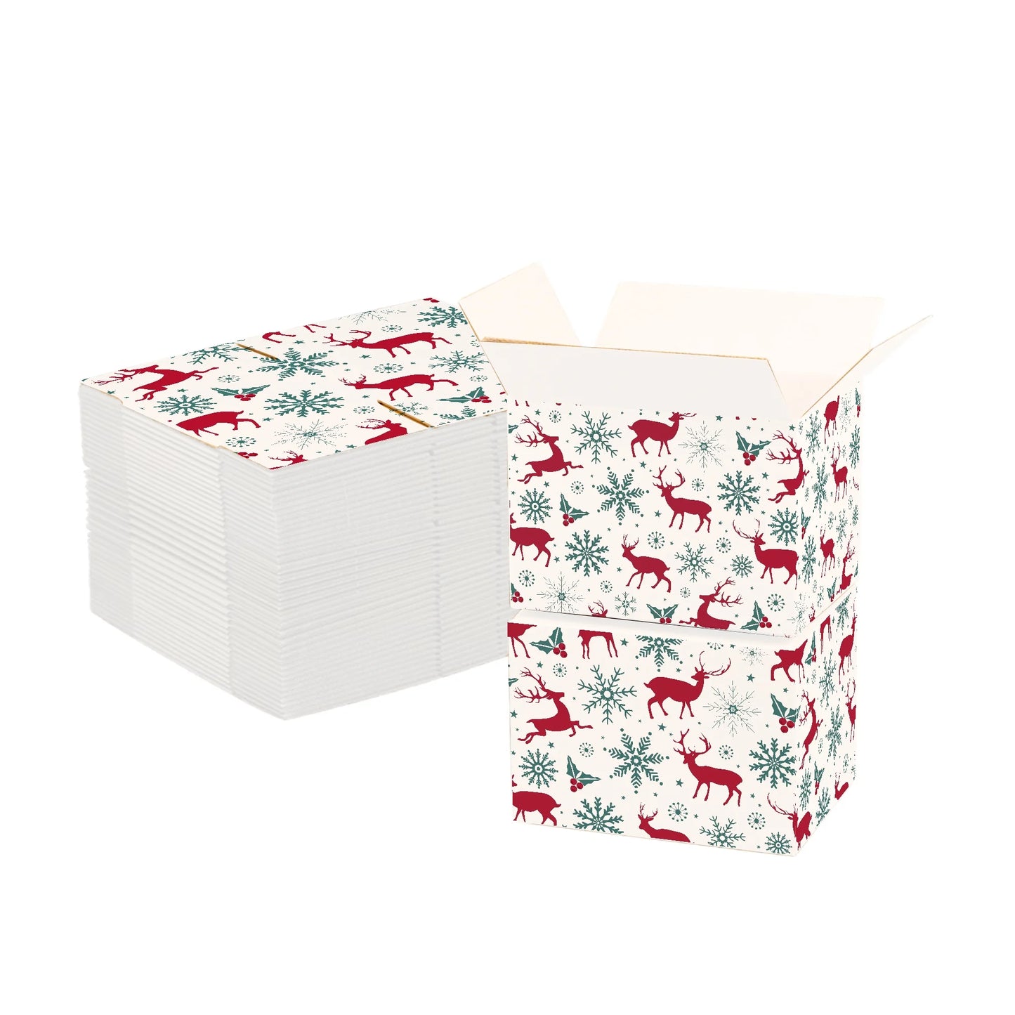 Ucanpack Christmas Packing Boxes 8x6x4 inch - 100 Pack Vintage Reindeer Printed Square Christmas Boxes - Holiday Shipping Box Made in USA Christmas Shipping Boxes Large