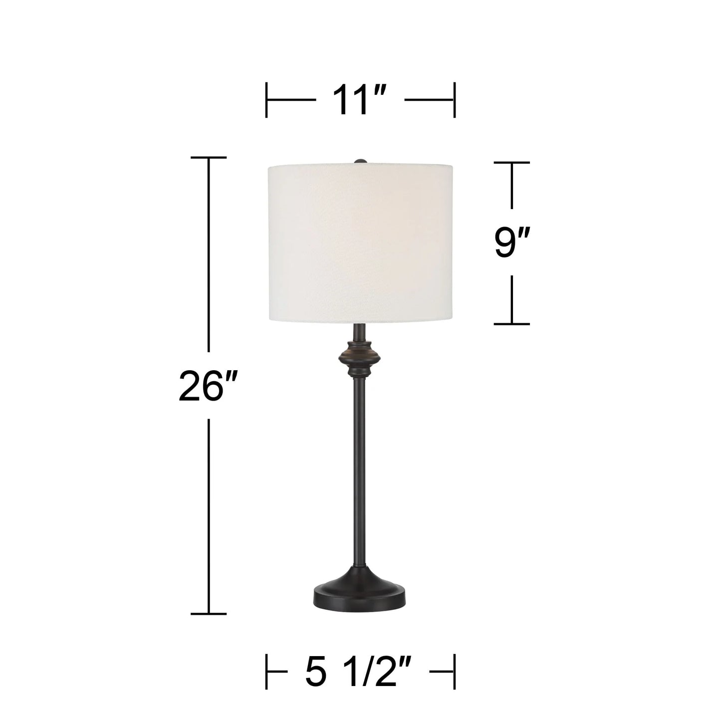 360 Lighting Lynn Modern Buffet Table Lamps 26" Tall Set of 2 Black Metal White Fabric Drum Shade for Bedroom Living Room Bedside Nightstand Office
