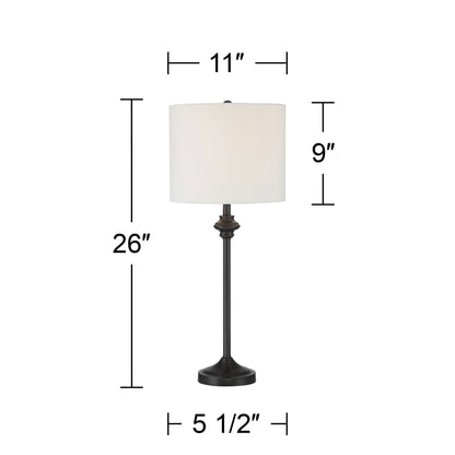 360 Lighting Lynn Modern Buffet Table Lamps 26" Tall Set of 2 Black Metal White Fabric Drum Shade for Bedroom Living Room Bedside Nightstand Office