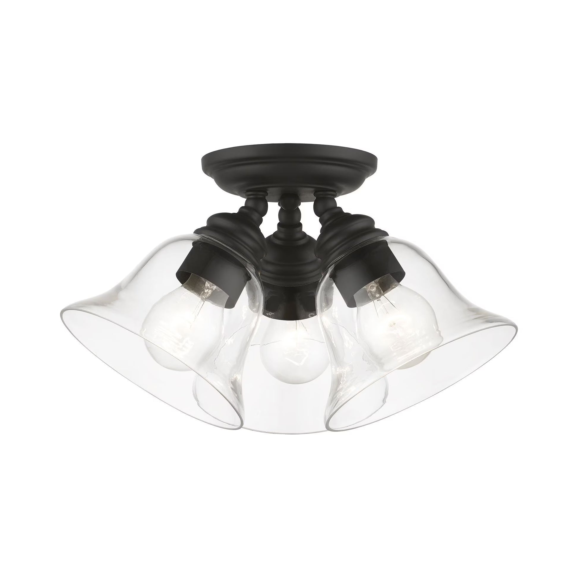 46489-04-Livex Lighting-Moreland - 3 Light Large Semi-Flush Mount In Transitional Style-7.5 Inches Tall and 14.5 Inches Wide-Black Finish