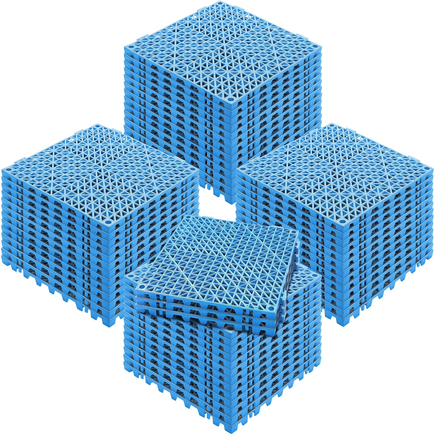 KFFKFF Connectable Tiles in Blue, 55PCS, Measuring 12" x 12" Each, Composed of Gentle PVC, Featuring Interlocking Drainage Floor Tiles, Slip-Resistant with Drainage Openings, in Blue