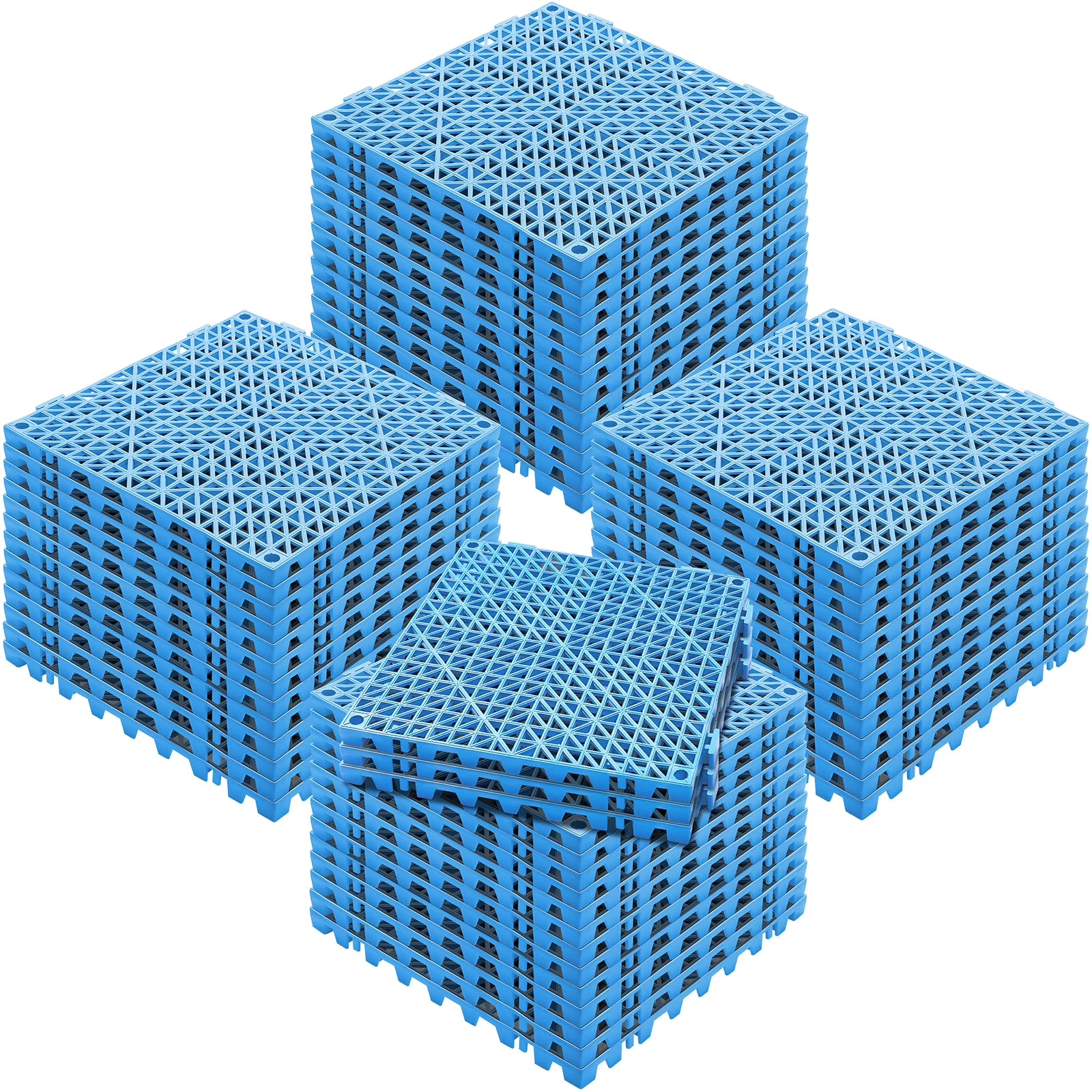 KFFKFF Connectable Tiles in Blue, 55PCS, Measuring 12" x 12" Each, Composed of Gentle PVC, Featuring Interlocking Drainage Floor Tiles, Slip-Resistant with Drainage Openings, in Blue
