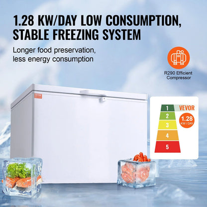 STAWAY 12.8 Cu.ft Chest Freezer - Large Deep Freezer with Adjustable Thermostat, Locking Lid, LED Lighting, 4 Baskets & 6 Wheels - Ideal for Home & Commercial Use