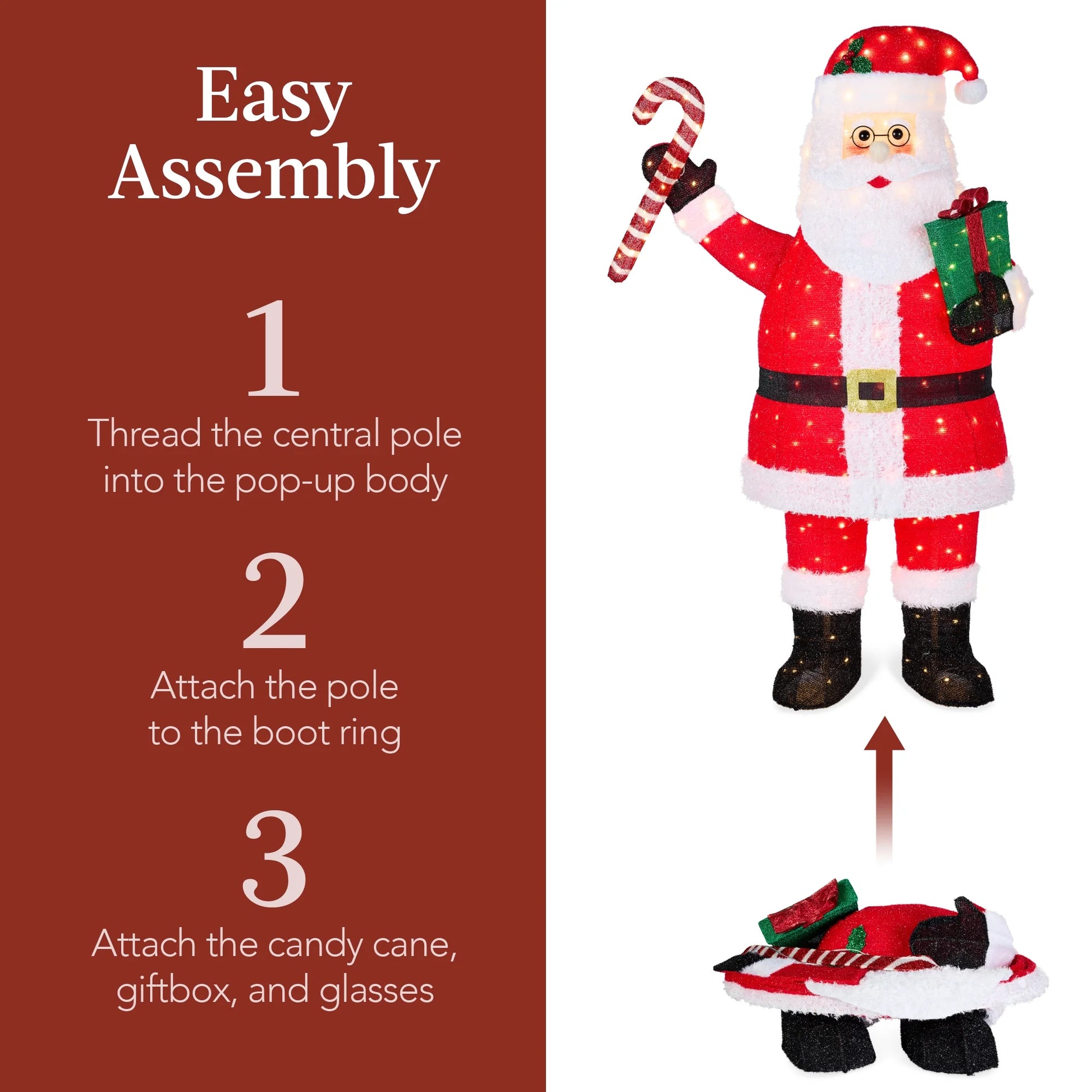 Best Choice Products 5ft Lighted Pop-Up Santa Claus, Outdoor Christmas Holiday Decoration w/250 LED Lights, Hat, Gift