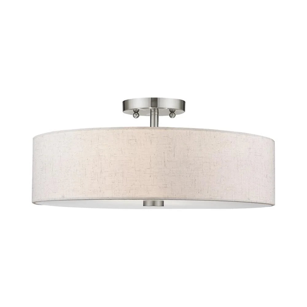 Livex Lighting Meridian 8" 4-Light Metal & Fabric Semi Flush in Brushed Nickel