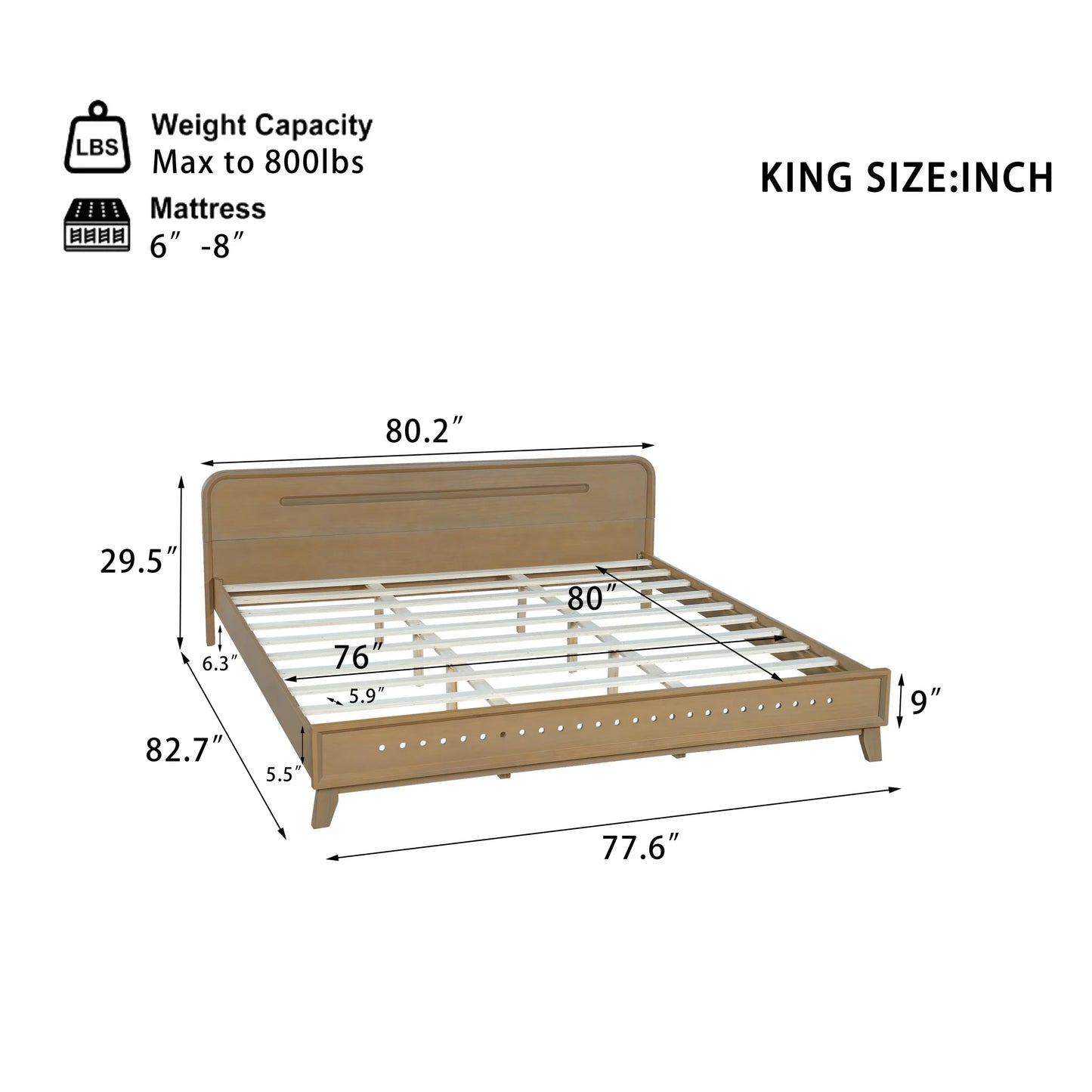 Christopher Knight Home King Size Bed Frame with Headboard, Solid Wood Platform Bed, Earthy Khaki