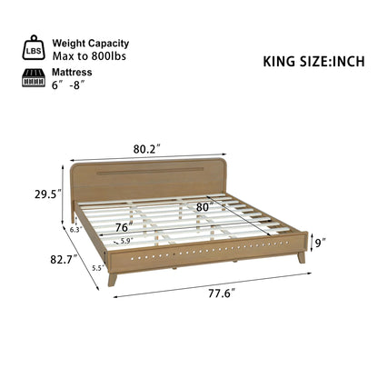 Christopher Knight Home King Size Bed Frame with Headboard, Solid Wood Platform Bed, Earthy Khaki