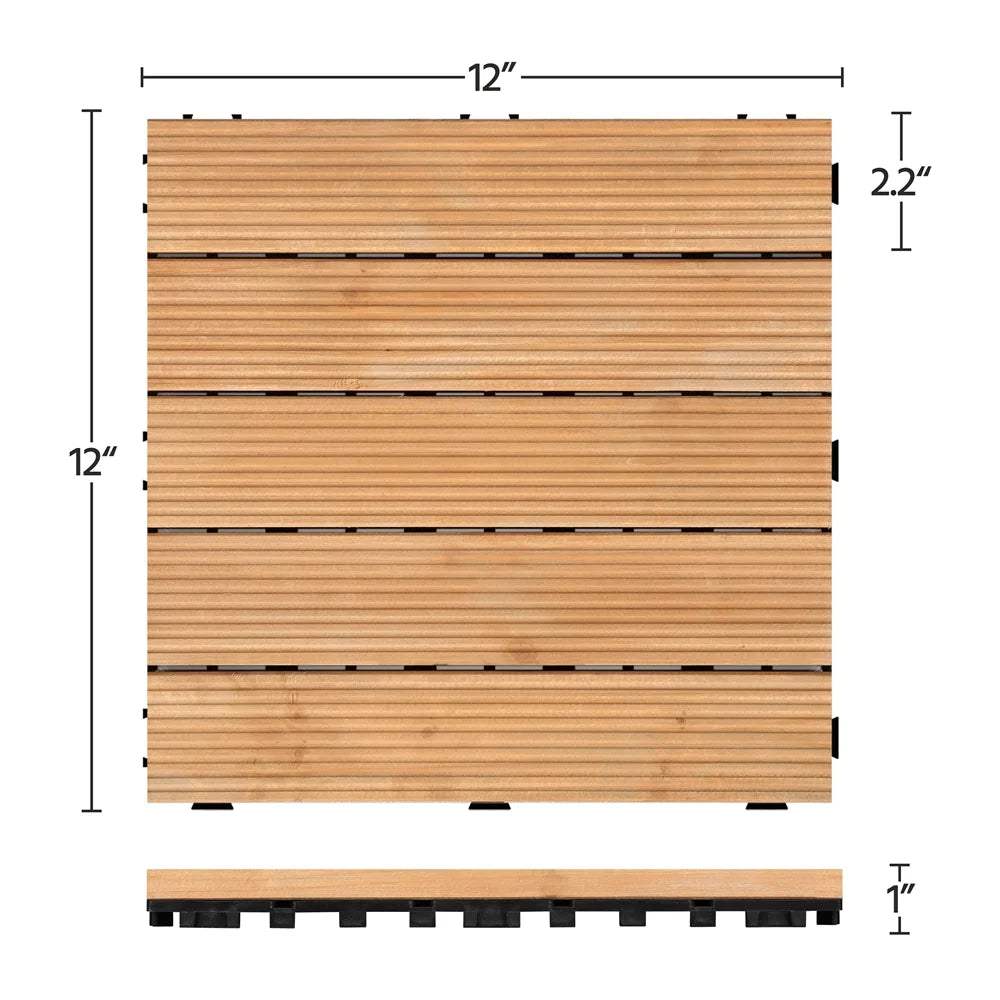 Renwick 12" x 12" Square Wooden Floor Tiles, 27 Pieces, Natural Wood