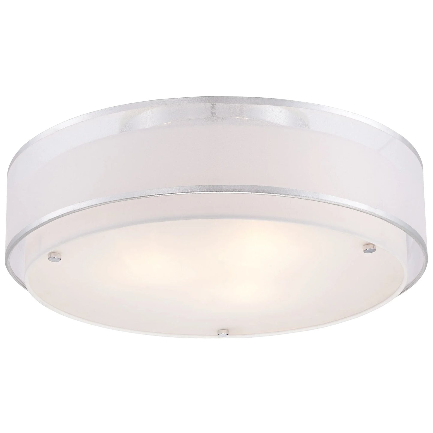 Possini Euro Design Modern Ceiling Lighting Semi Flush Mount Fixture 20" Wide Chrome 3-Light Sheer Outer Off White Inner Drum Shade for Bedroom House