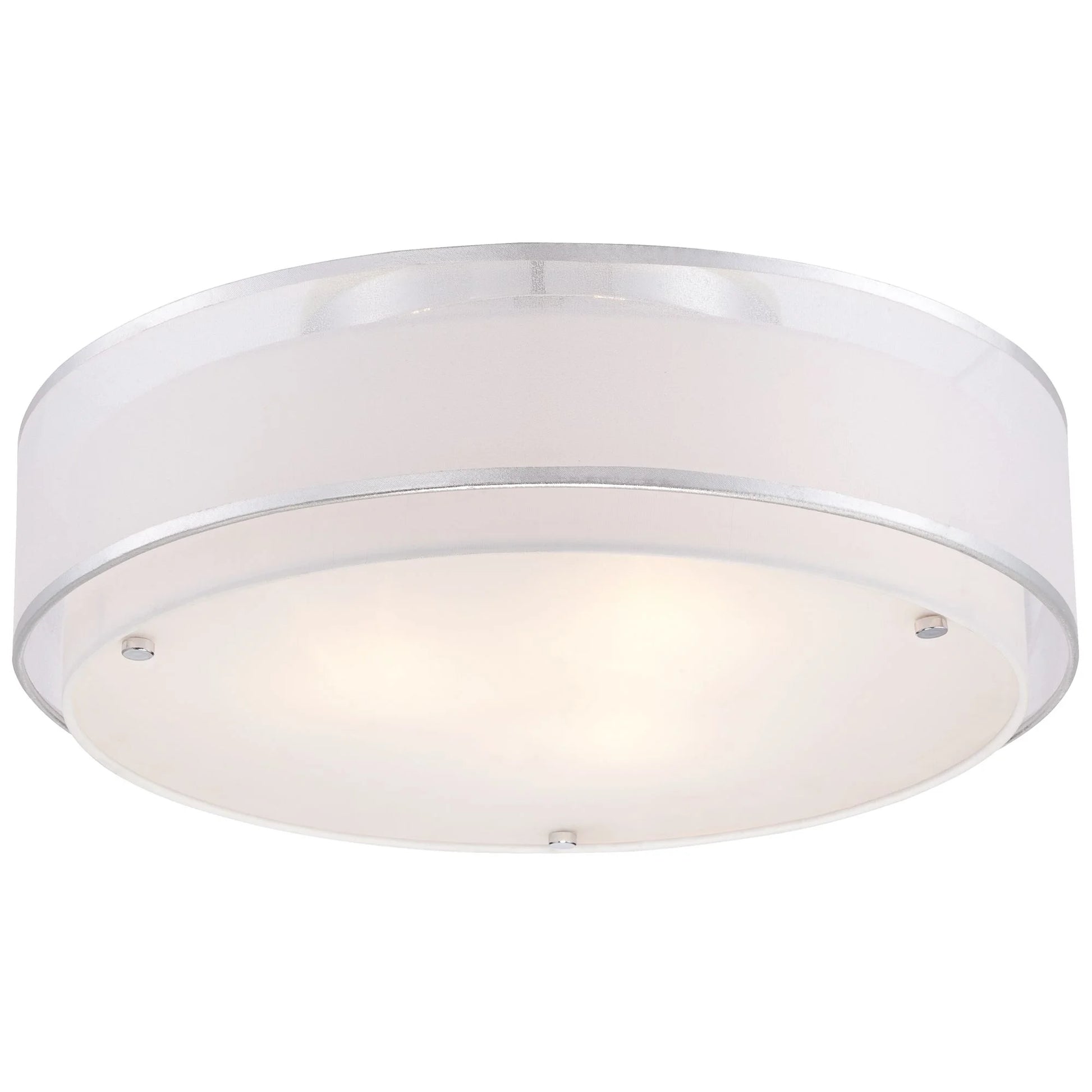 Possini Euro Design Modern Ceiling Lighting Semi Flush Mount Fixture 20" Wide Chrome 3-Light Sheer Outer Off White Inner Drum Shade for Bedroom House