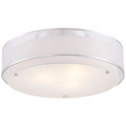 Possini Euro Design Modern Ceiling Lighting Semi Flush Mount Fixture 20" Wide Chrome 3-Light Sheer Outer Off White Inner Drum Shade for Bedroom House