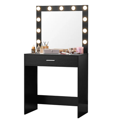 Vanity Desk With Mirror, Makeup Table Desk With Drawer, 3 Lighting Modes Adjustable Brightness Vanity Makeup Table For Small Space Home Living Room