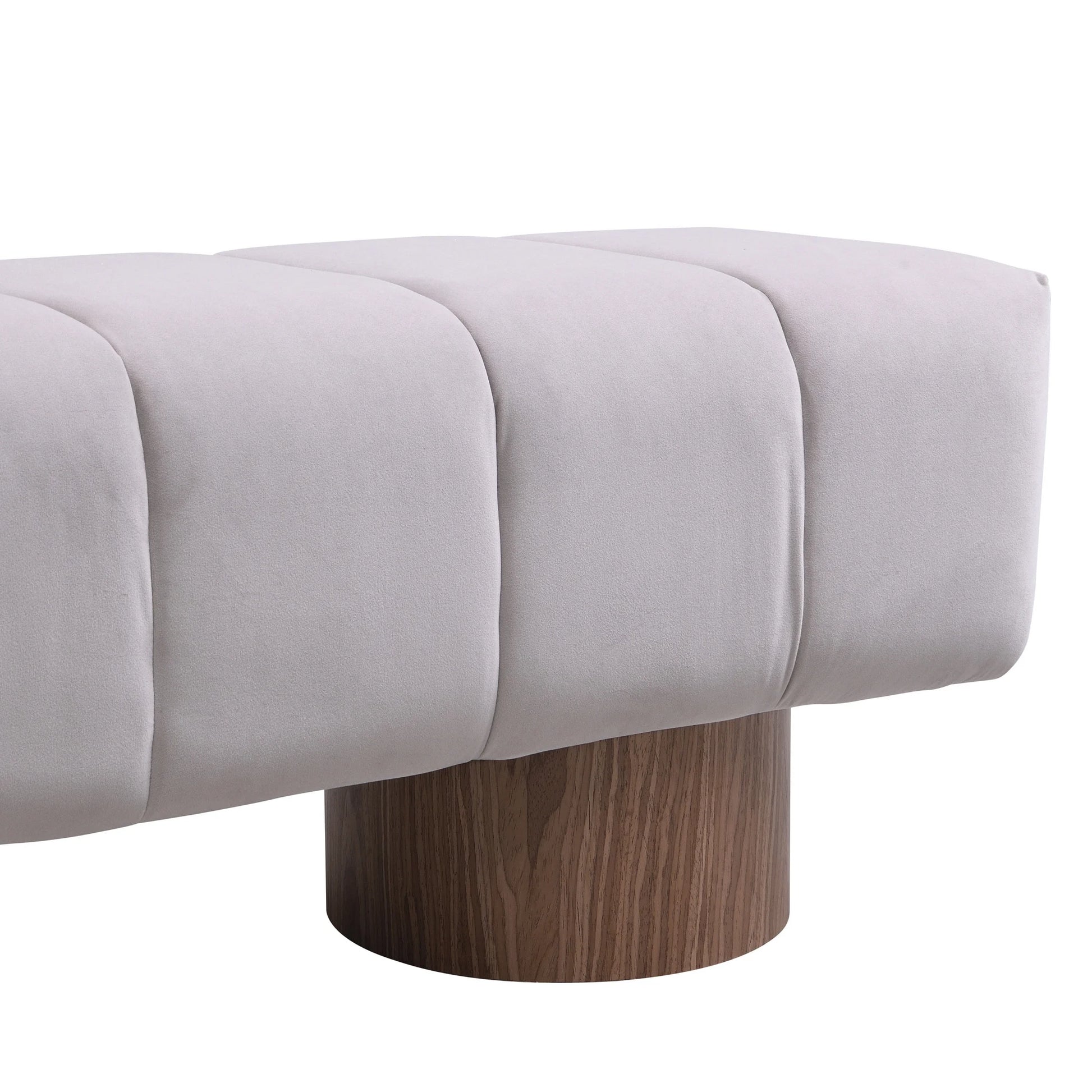 Christopher Knight Home Modern Mid-Century 64" Velvet Tufted Ottoman Bench, Faux Wood Legs, Light Gray