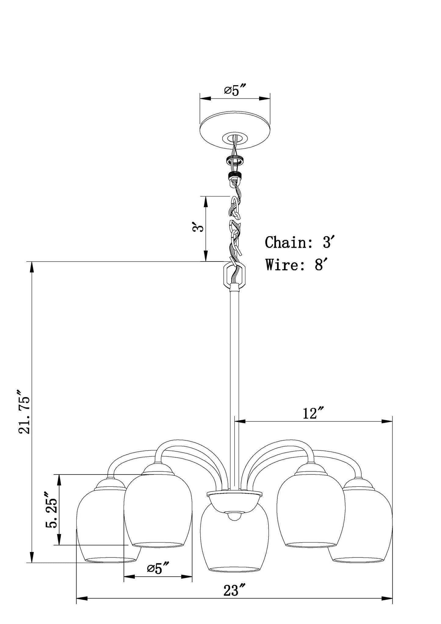 2636-05-32-Forte Lighting-Felton - 5 Light Chandelier-21.75 Inches Tall and 23 Inches Wide-Antique Bronze Finish -Traditional Installation
