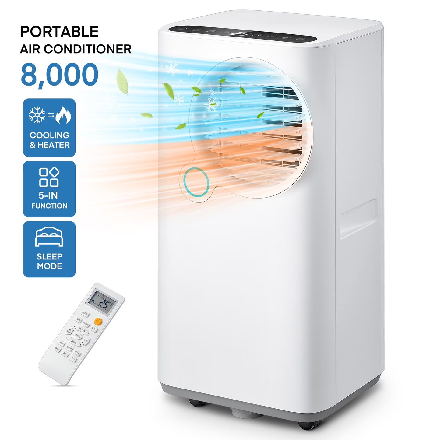 FOHERE 12000 BTU Portable Air Conditioner for Room Cooling and Heating, Covers up to 550 Sq. Ft, 4 IN 1 All Season AC Portable Air Conditioner with Remote Control and Window Kit, White