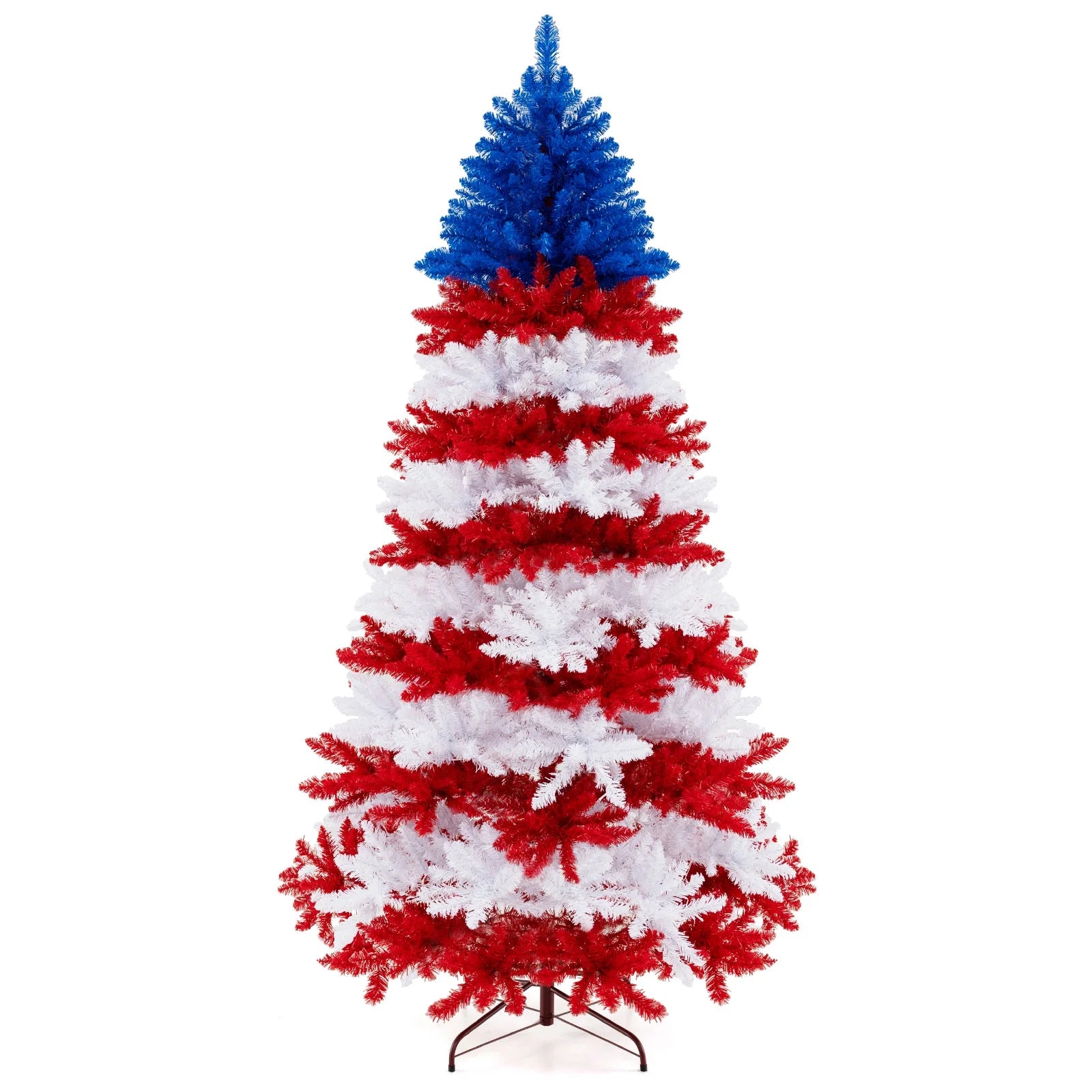 Costway 7.5 FT Patriotic Pre-Lit Artificial Christmas Tree with 1341 Branch Tips 480 Lights
