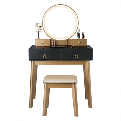 Kadyn Makeup Dressing Table Modern Vanity Set, Makeup Vanity Table Set 3 Color Lighting Dressing Table-Black