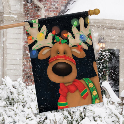 Reindeer in Lights Christmas House Flag Holiday 28" x 40" Briarwood Lane