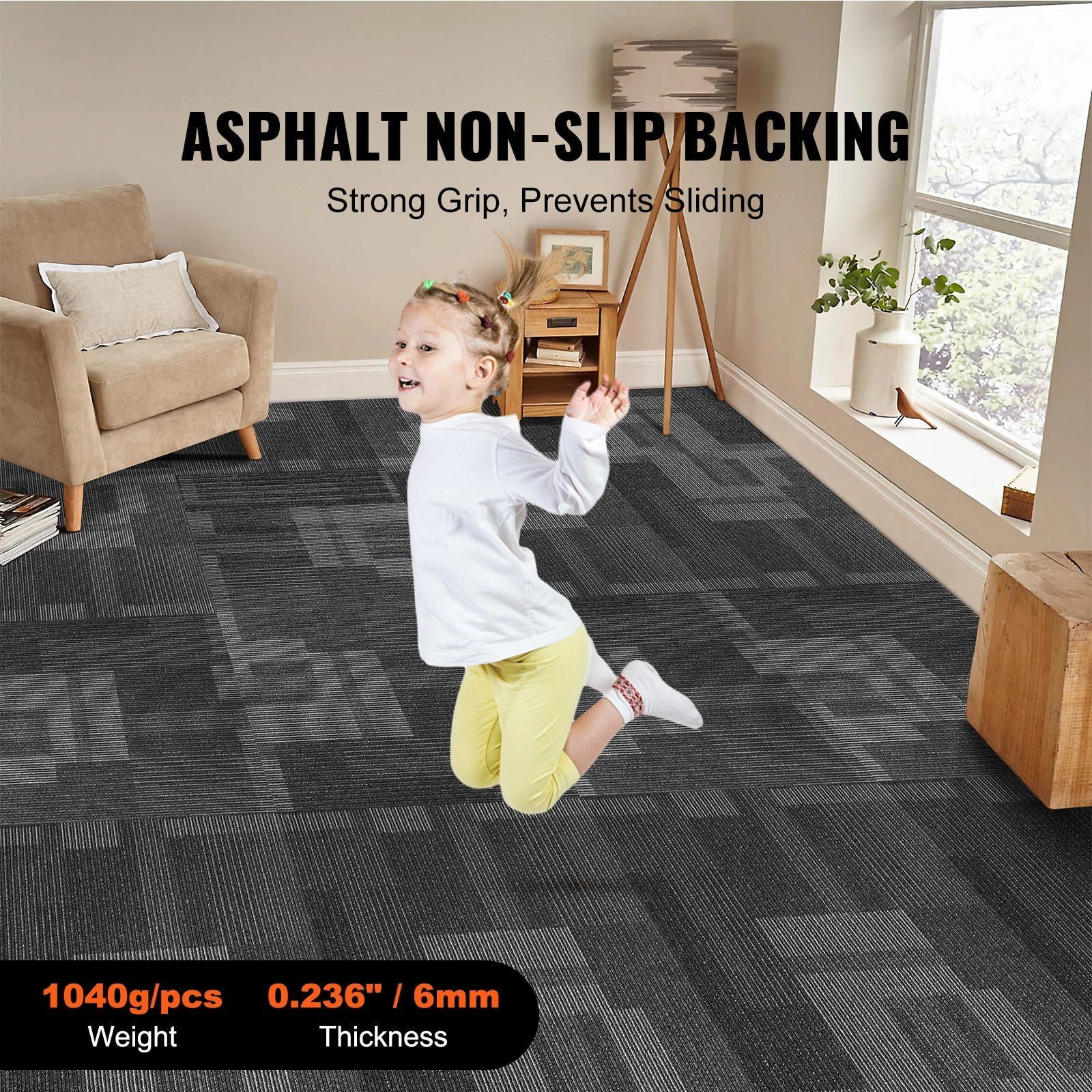Carpet Tiles Reusable, 24"x 24"Carpet Squares With Padding Attached, Soft Padded Carpet Tiles, Easy Install DIY for Bedroom Living Room (24Tiles, Mixed Gray)