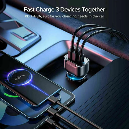3in1 USB PD 30W Type-C Car Charger 2.4A Fast Charge Lighting Adapter For iPhone 13 12 11 Pro Max iPad Google pixel