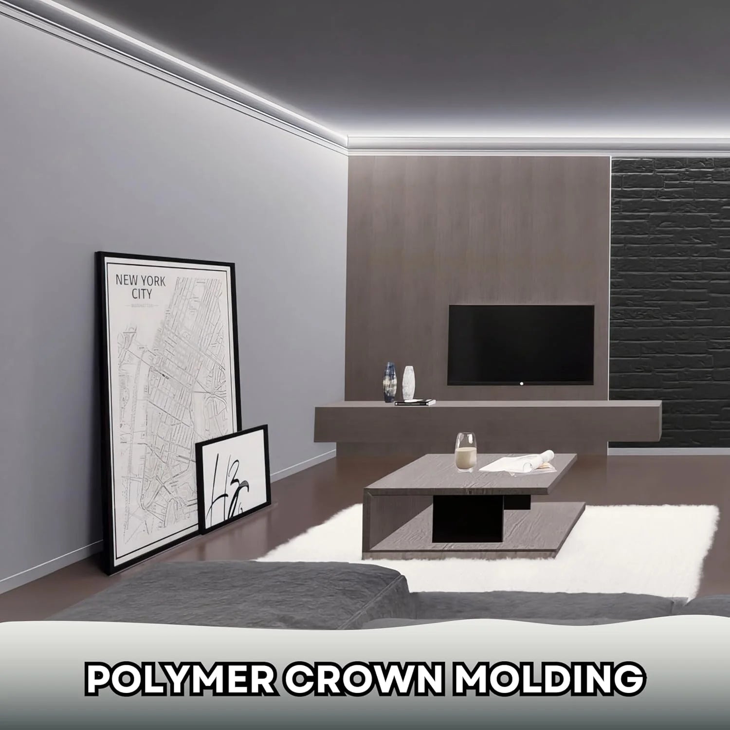 7-Piece 94.5? (55.12 ft) Crown Molding with Duct Kit for Seamless Ambient Home Accent Lighting | Waterproof Channel for Easy LED Strip Installation (CROWN MOLDING WITH LED DUCT)
