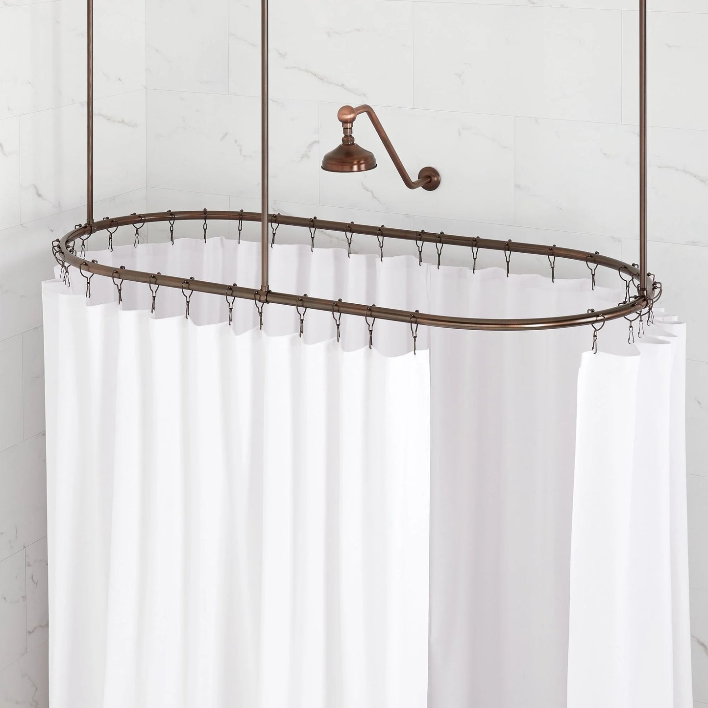 Signature Hardware SH555013CP 30" X 60" Oval Brass Shower Ring WITH Ceiling Supports & Mounting Hardware-Chrome