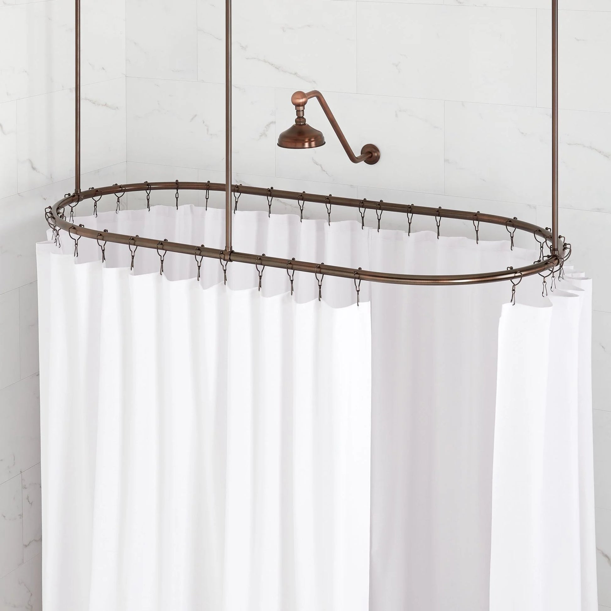 Signature Hardware SH555013CP 30" X 60" Oval Brass Shower Ring WITH Ceiling Supports & Mounting Hardware-Chrome