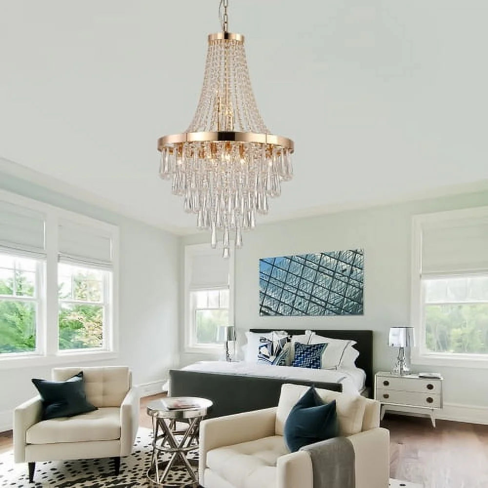 ACE-LIGHTS,Gold Crystal Chandeliers(Bulbs Not Included),Large Contemporary Luxury Ceiling Lighting for Living Room,Dining Room,Bedroom,Hallway(Golden)