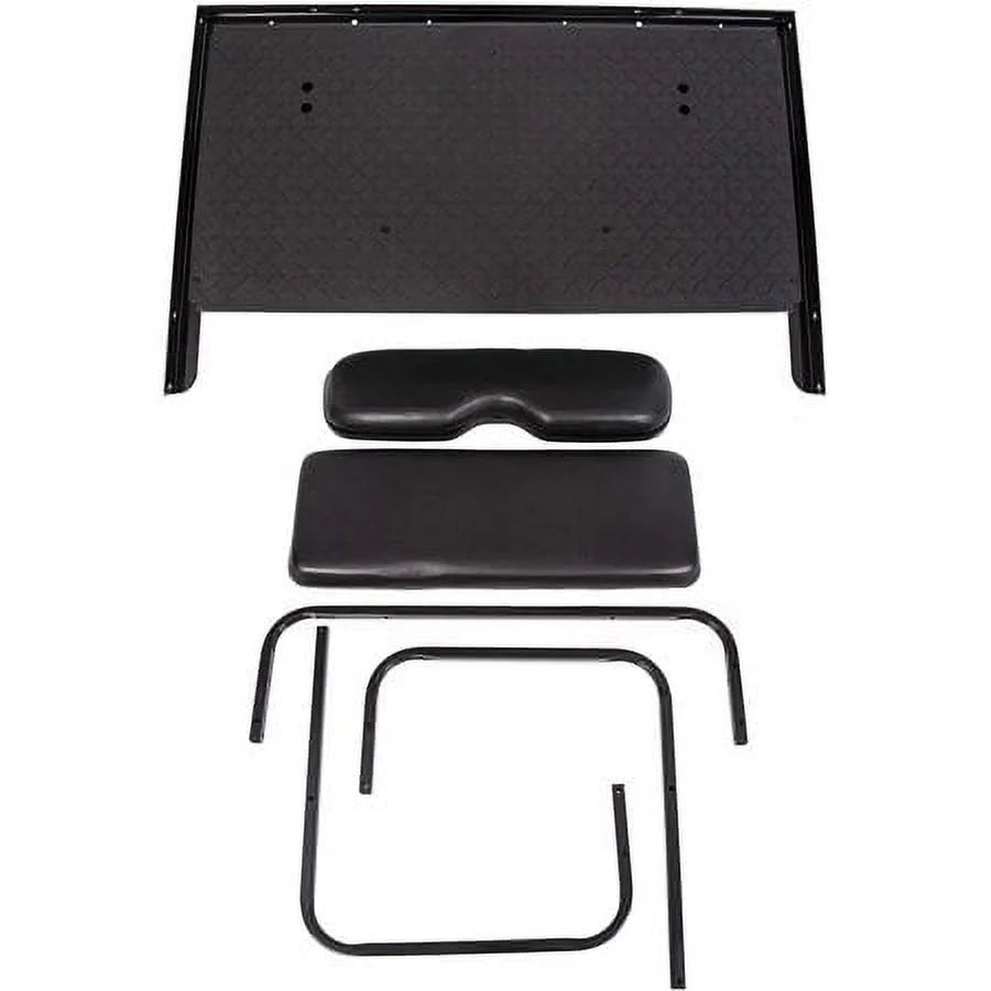 Kojem Flip Folding Rear Black Seat Kit for 2004-up Club Car Precedent Gas or Electric Models Golf Cart w/Extra Handle Bar w/Roof Support - 3 Packages & All Hardware