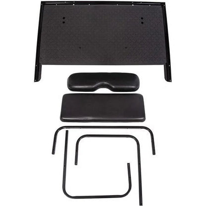 Kojem Flip Folding Rear Black Seat Kit for 2004-up Club Car Precedent Gas or Electric Models Golf Cart w/Extra Handle Bar w/Roof Support - 3 Packages & All Hardware