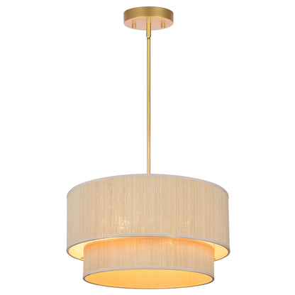 Prime Ray 20 in. 4-Light Natural Rattan Tiered Drum Pendant Chandelier Light with Gold Hardware