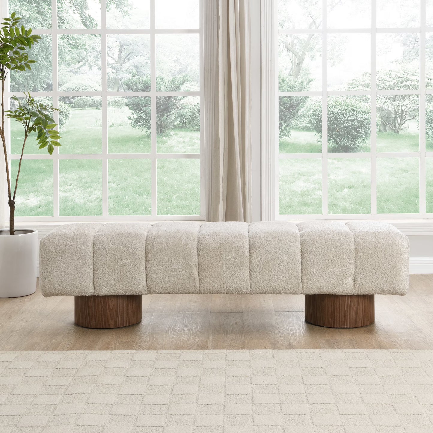 Christopher Knight Home Modern Mid-Century 64" Velvet Tufted Ottoman Bench, Faux Wood Legs, Light Gray