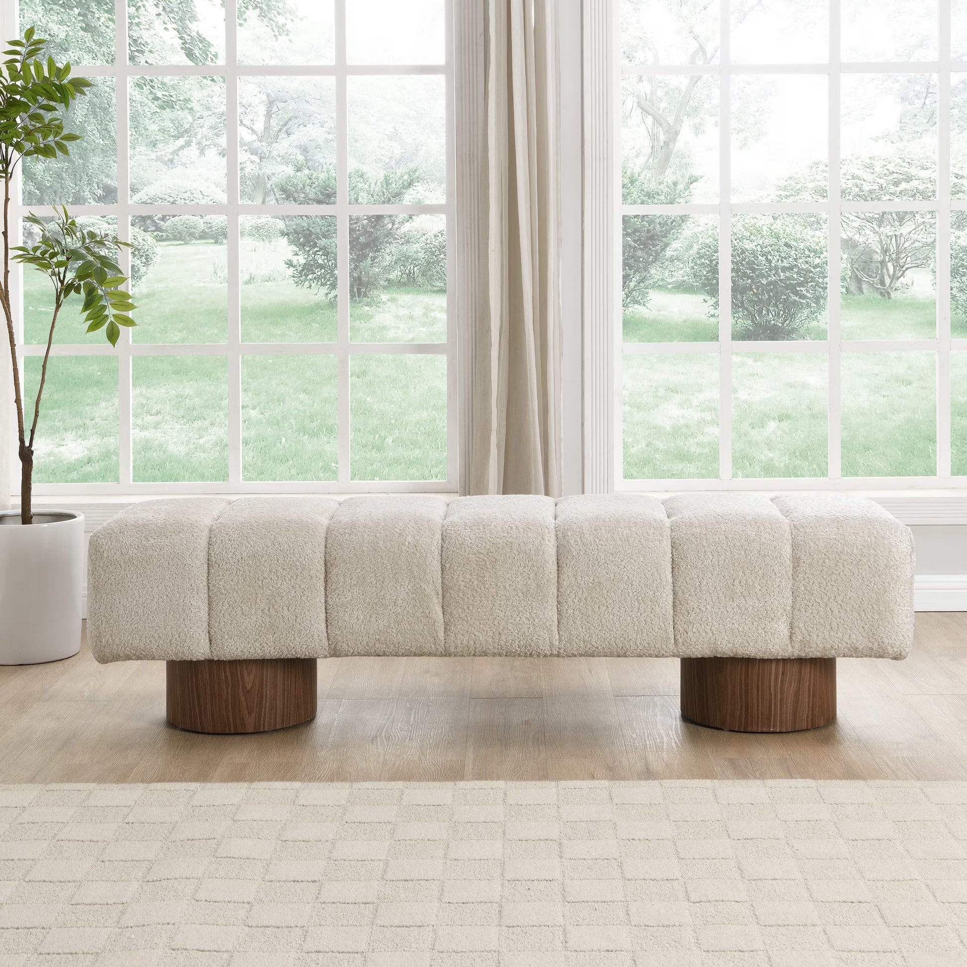 Christopher Knight Home Modern Mid-Century 64" Velvet Tufted Ottoman Bench, Faux Wood Legs, Light Gray