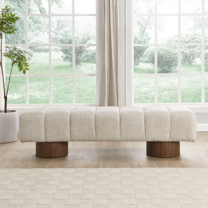 Christopher Knight Home Modern Mid-Century 64" Velvet Tufted Ottoman Bench, Faux Wood Legs, Light Gray