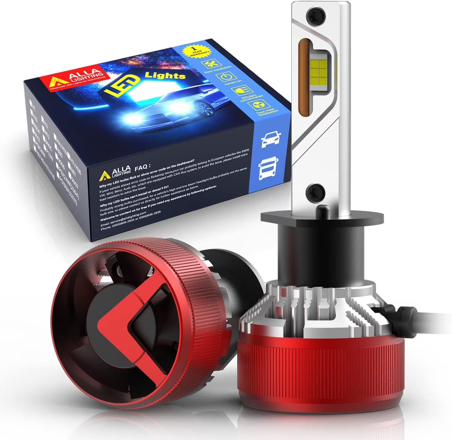 Alla Lighting 12000 Lumens HB3 9005 LED Headlights Bulbs, 6500K Xenon White, Xtreme Super Bright High Beam or Low Beam Conversion Kits Replacement