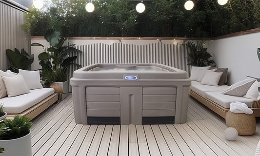 All New 2025 Origin 5-Person Mocha Lounger 30 Jet Plug and Play, 240V Hot Tub, Real Stainless Heater, Ozone, Waterfall and Upgraded Lighting