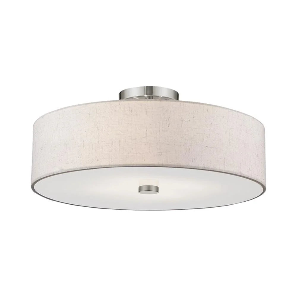 Livex Lighting Meridian 8" 4-Light Metal & Fabric Semi Flush in Brushed Nickel