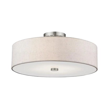 Livex Lighting Meridian 8" 4-Light Metal & Fabric Semi Flush in Brushed Nickel