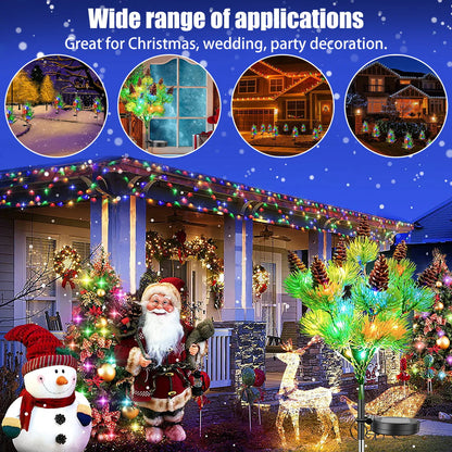 Motrke 4PCS Solar Flickering Pine Lights LED Solar Powered Christmas Tree Lights with Pine Cones Waterproof Multi Color Landscape Lights for Home Christmas Decoration