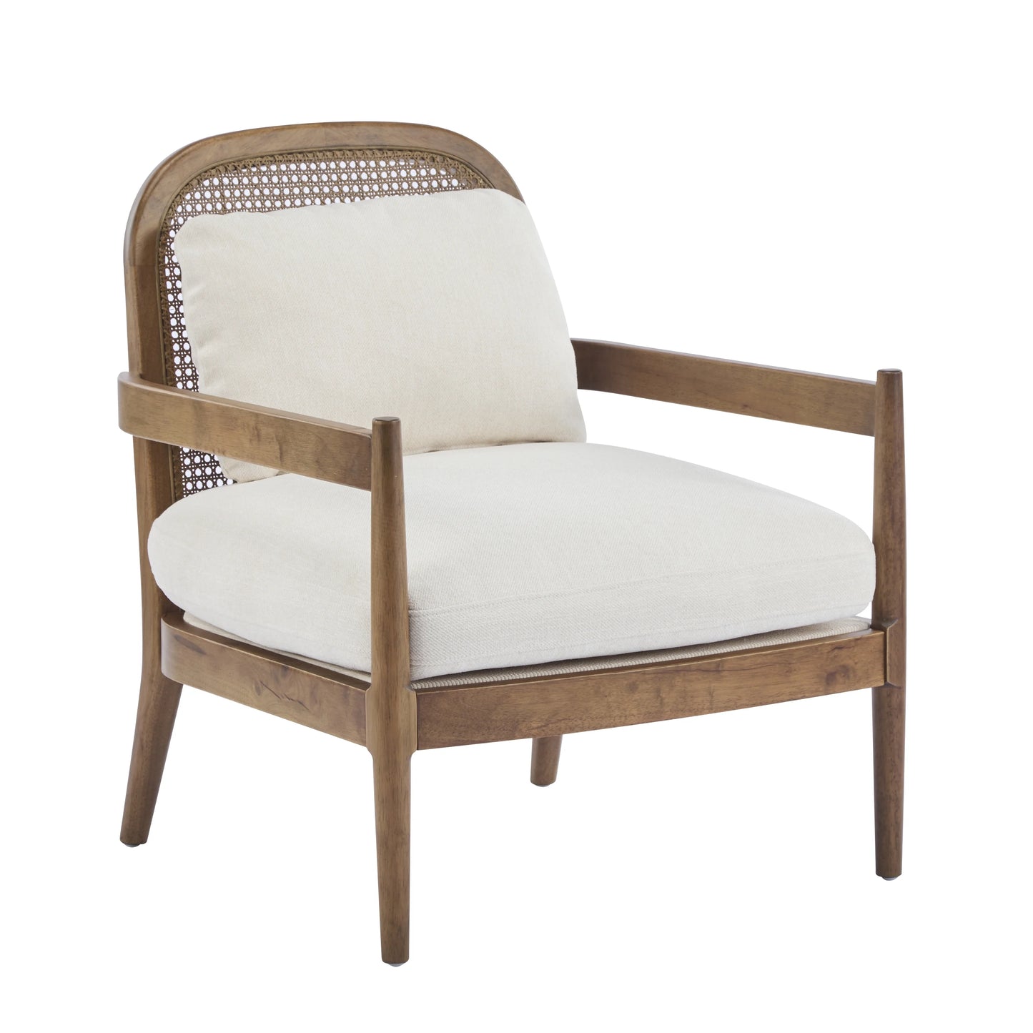 Christopher Knight Home [Set of 2] Mid-Century Modern Accent Chairs with Light Brown Solid Wood Frame, Rattan Backrest with Cushion - Comfortable Armchairs Light Brown