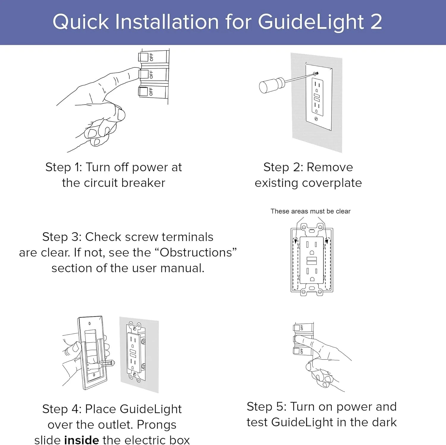6 Pack - SnapPower GuideLight 2 [For Duplex Outlets] - Replaces Plug-In Night Light - Electrical Receptacle Wall Plate With LED Night Lights - Auto On/Off Sensor - (Duplex, White)