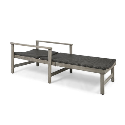 Christopher Knight Home Hampton Outdoor Rustic Acacia Wood Chaise Lounge with Wicker Seating by mixed black, light gray wash