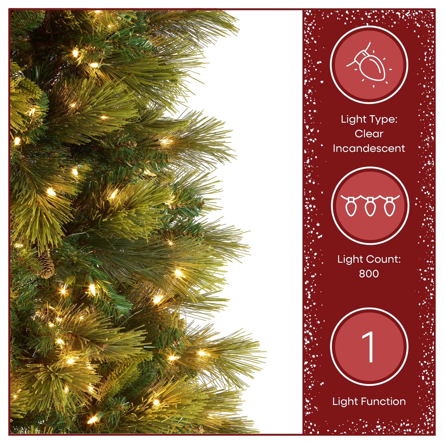 9 ft Pre-Lit Carolina Pine Slim Artificial Christmas Tree with 800 Clear Lights, Slim Profile