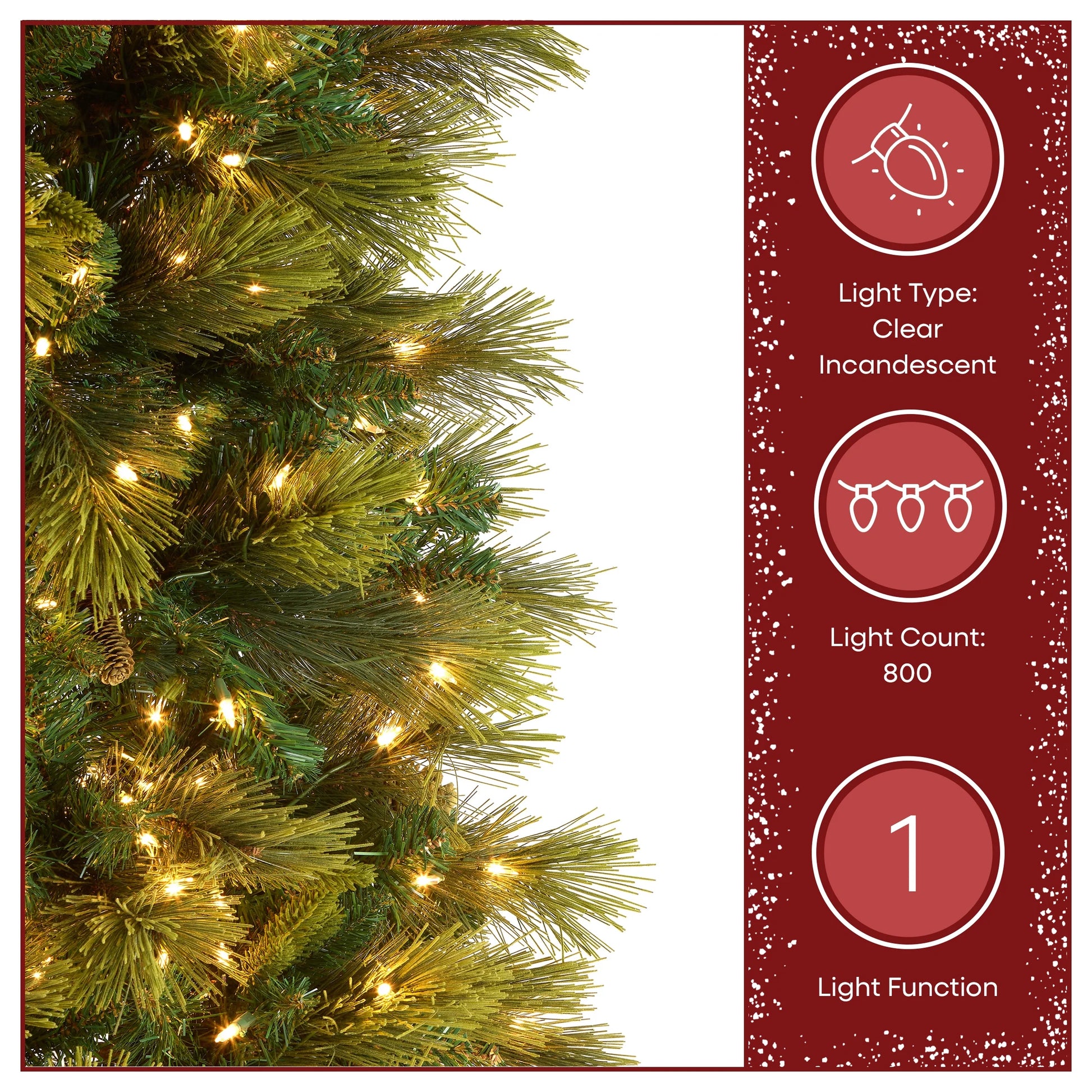 9 ft Pre-Lit Carolina Pine Slim Artificial Christmas Tree with 800 Clear Lights, Slim Profile